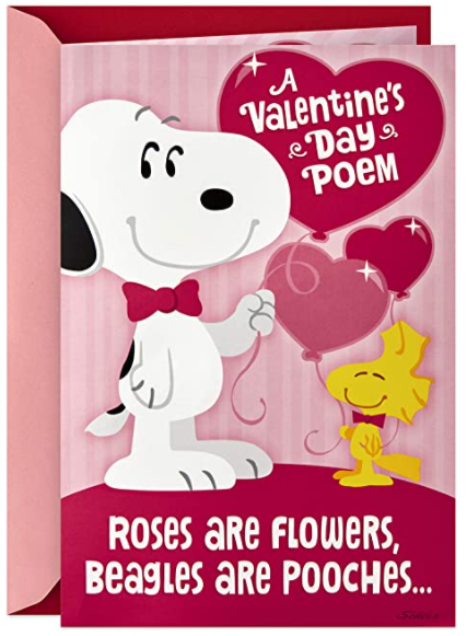 Musical Valentine's Day card with puppy and bird illustrated on the cover.