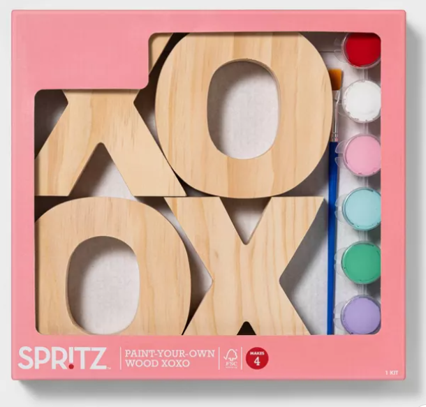 Valentine's gift for kids, wooden "XOXO" letters, paint and paint brush set. 