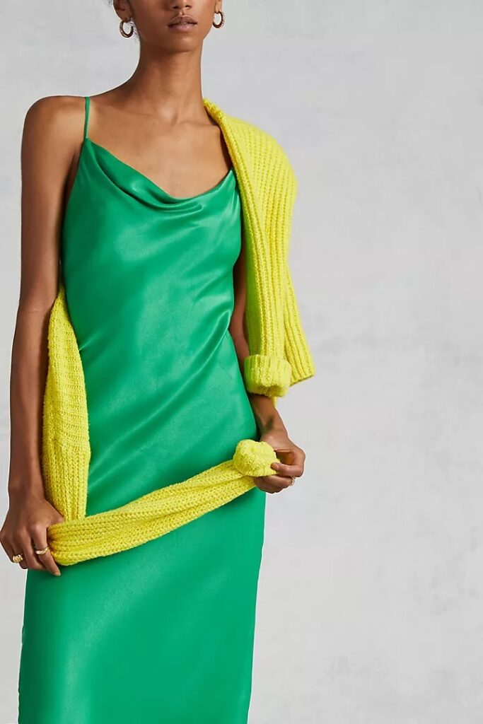 Cowl Neck Slip Maxi Dress in Green