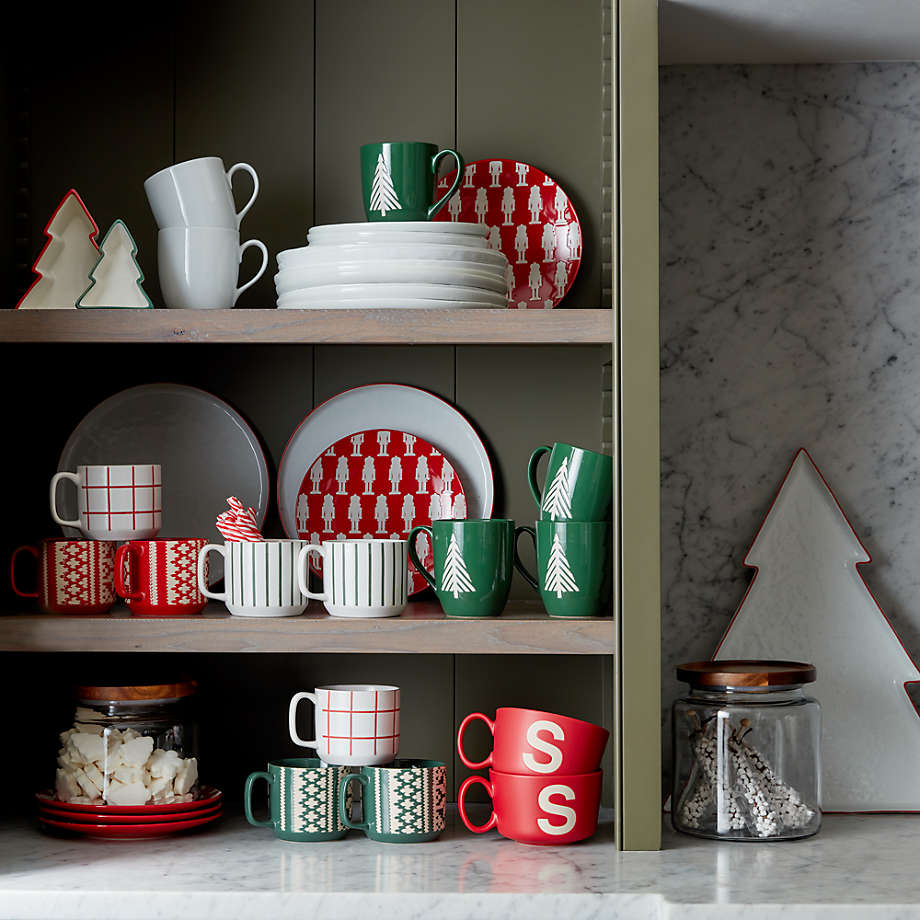 Red and green Fair Isle Mugs and Plates